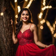 印度红色吊带晚礼服性感美女图片