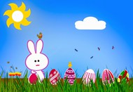 复活节草地兔子彩蛋卡通精美图片