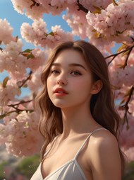 站在樱花树下的性感美女高清图片