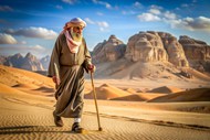 行走在荒漠中的老人高清图片