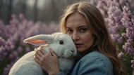 复活节抱着白色兔子的欧美美女精美图片