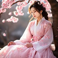 粉色樱花树下韩国美女摄影高清图片