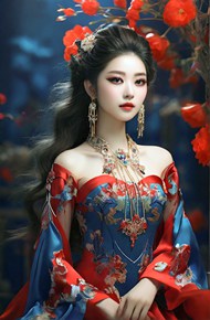身穿传统中国元素服饰美女摄影图片