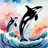 水彩风逆戟鲸绘画作品图片下载