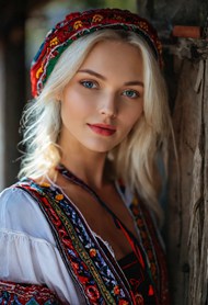 穿着民族服饰的白发俄罗斯美女精美图片