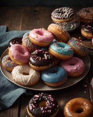 一堆各种口味的甜甜圈图片下载