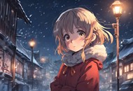 冬季雪夜动漫女孩插画图片大全