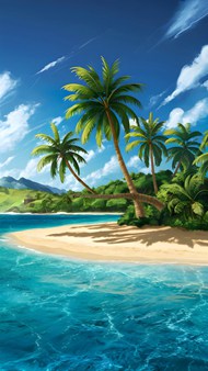 夏日唯美蓝色海边椰子树风景图片下载