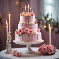 粉色玫瑰裱花婚庆三层蛋糕精美图片