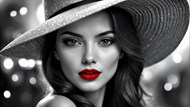 欧美时尚红唇美女黑白摄影高清图片