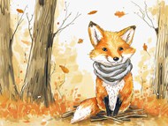 秋天树林小狐狸水彩漫画高清图片