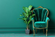 墨绿色风格沙发椅盆栽写真高清图片