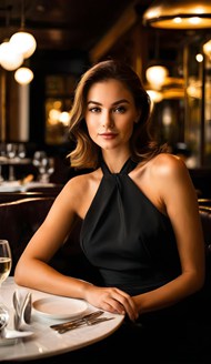 餐厅优雅气质挂脖裙美女写真高清图片