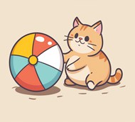 可爱小猫咪沙滩球卡通插画高清图片