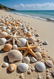 夏日海边沙滩贝壳海星写真图片大全