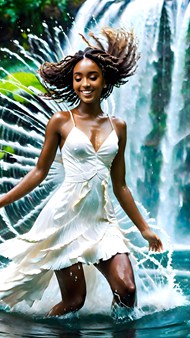 山水瀑布性感湿身诱惑黑人美女人体写真图片下载