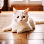 趴在木地板上的白色猫咪图片下载