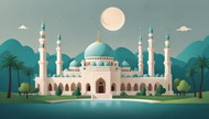 白色清真寺卡通插画设计图片下载