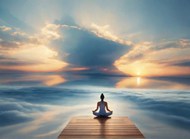 日暮黄昏湖泊瑜伽冥想写真高清图片