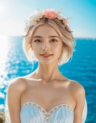 夏日蓝色大海新娘美女婚纱写真图片下载