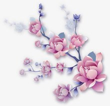 粉色手绘花朵树枝分层素材
