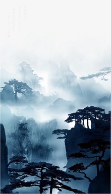 唯美中国古风山水画psd图片