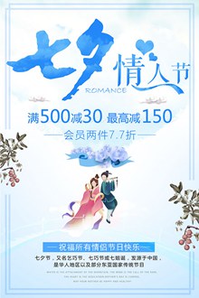 蓝色七夕情人节宣传海报psd免费下载