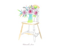 椅子上的花盆水彩创意设计免费psd图片
