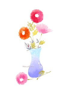 手绘水彩效果花瓶插花创意免费psd图片