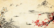 中国风古典山水画背景源文件psd素材