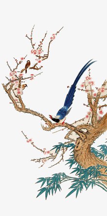鸟在枝头中国画psd素材