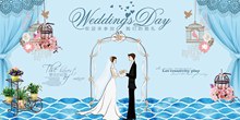 蓝色小清新婚礼背景展板设计图片psd模板psd分层素材