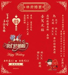 红色中国风结婚婚宴请柬内页模板图片psd设计psd分层素材