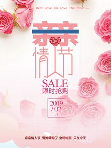 粉色浪漫亲亲情人节促销海报psd设计分层素材