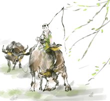 手绘装饰放牛的孩子插画psd分层素材