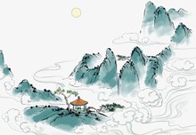 中国风水墨高山插画psd分层素材