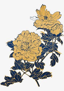 中式金色描边蓝色花朵psd免费下载
