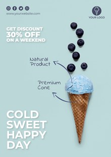 蓝莓冰淇淋甜品海报设计psd素材
