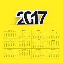 2017黄色背景日历矢量图片