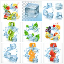 水果与冰块矢量图片