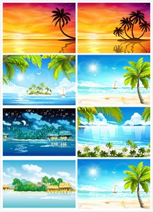 椰子树沙滩景色矢量图片