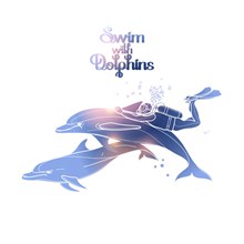 海豚和潜水员矢量图片