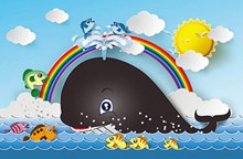 卡通鲸鱼和彩虹矢量图片