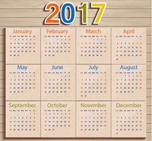 木纹2017年日历矢量图片