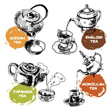 手绘茶壶设计矢量图片