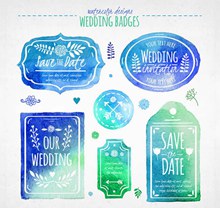 水彩婚礼标签与吊牌矢量素材
