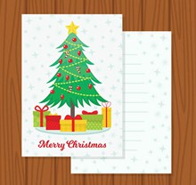 绿色圣诞树和礼盒节日贺卡矢量素材