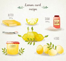水彩绘柠檬酱食谱矢量图下载