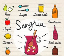 彩绘桑格利亚汽酒食谱矢量图片
