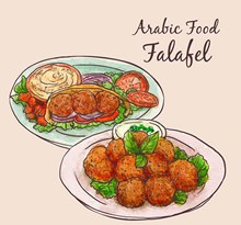 彩绘沙特阿拉伯美食矢量图